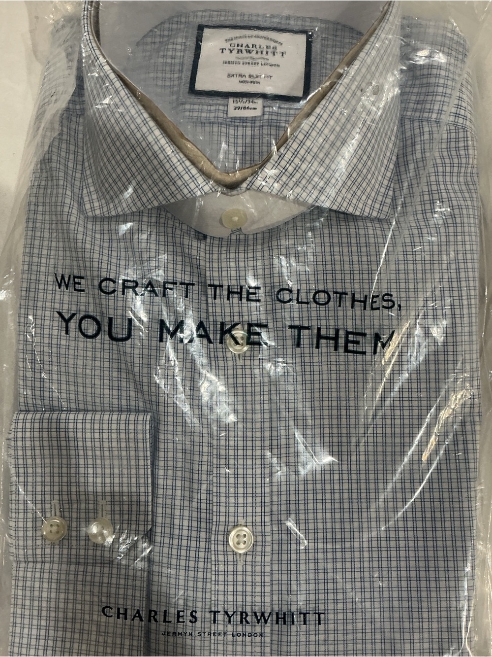 Charles Tyrwhitt Cobalt Blue Double Check Dress Shirt 15.5/34 Extra Slim Fit NWT